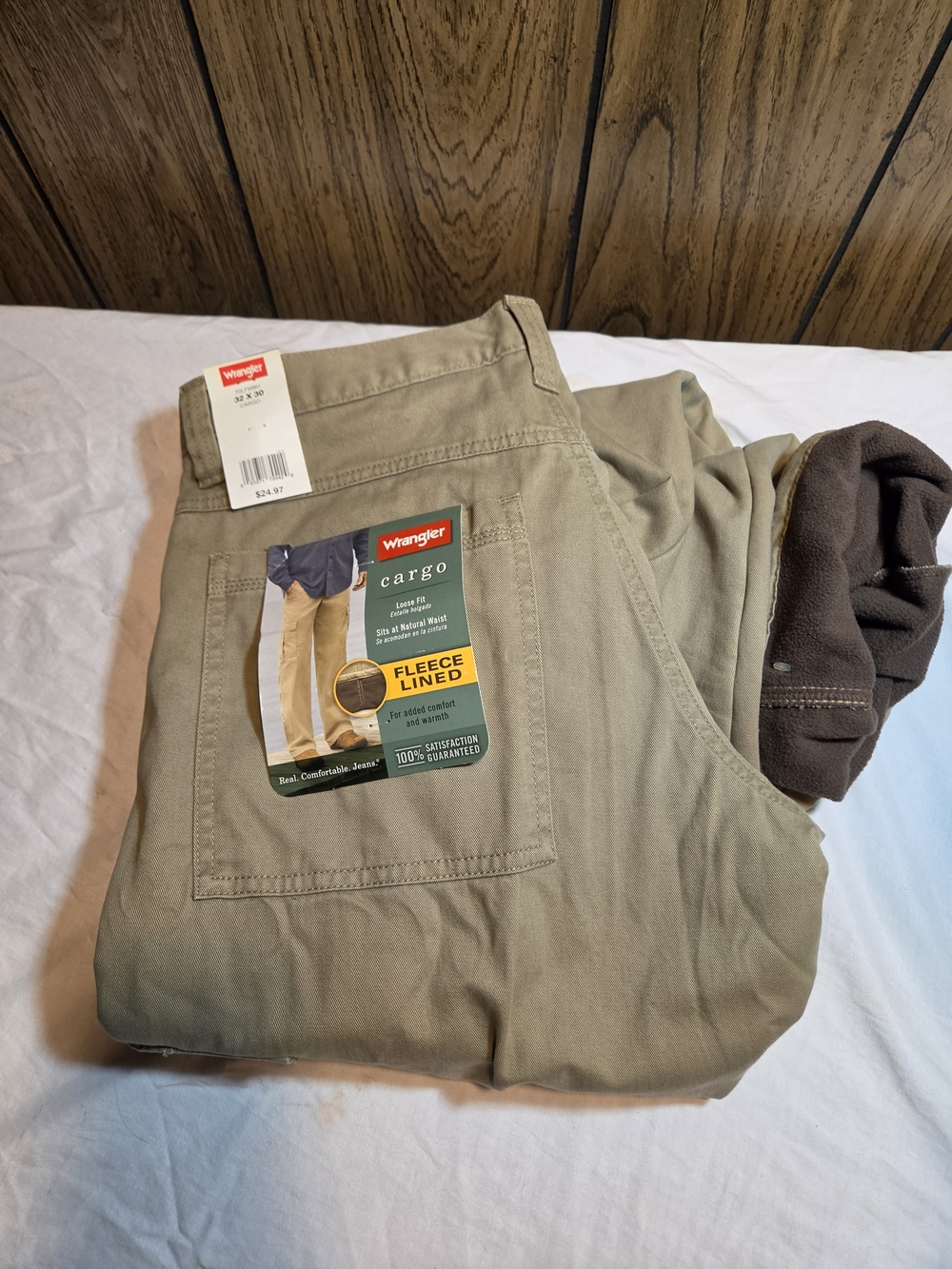 Wrangler Fleece Lined Cargo Pants Tan Waist 32x30 NWT - Picture 3 of 7